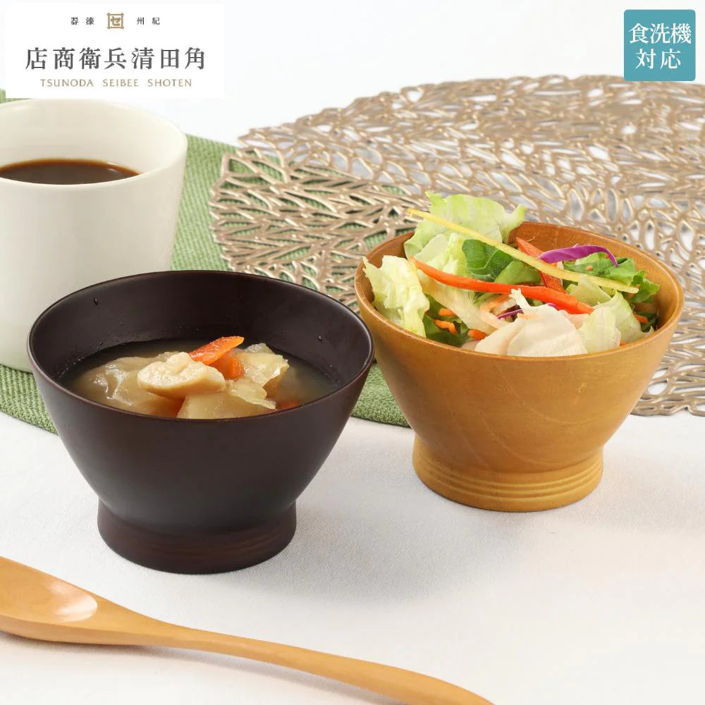 角田清兵衛商店 里山 スープボウル直径11.5×7㎝ 300ml ナチュラル ダークブラウン ナツメ材 ナノコート 食洗機対応 箱入 お椀 デザートボウル 茶碗