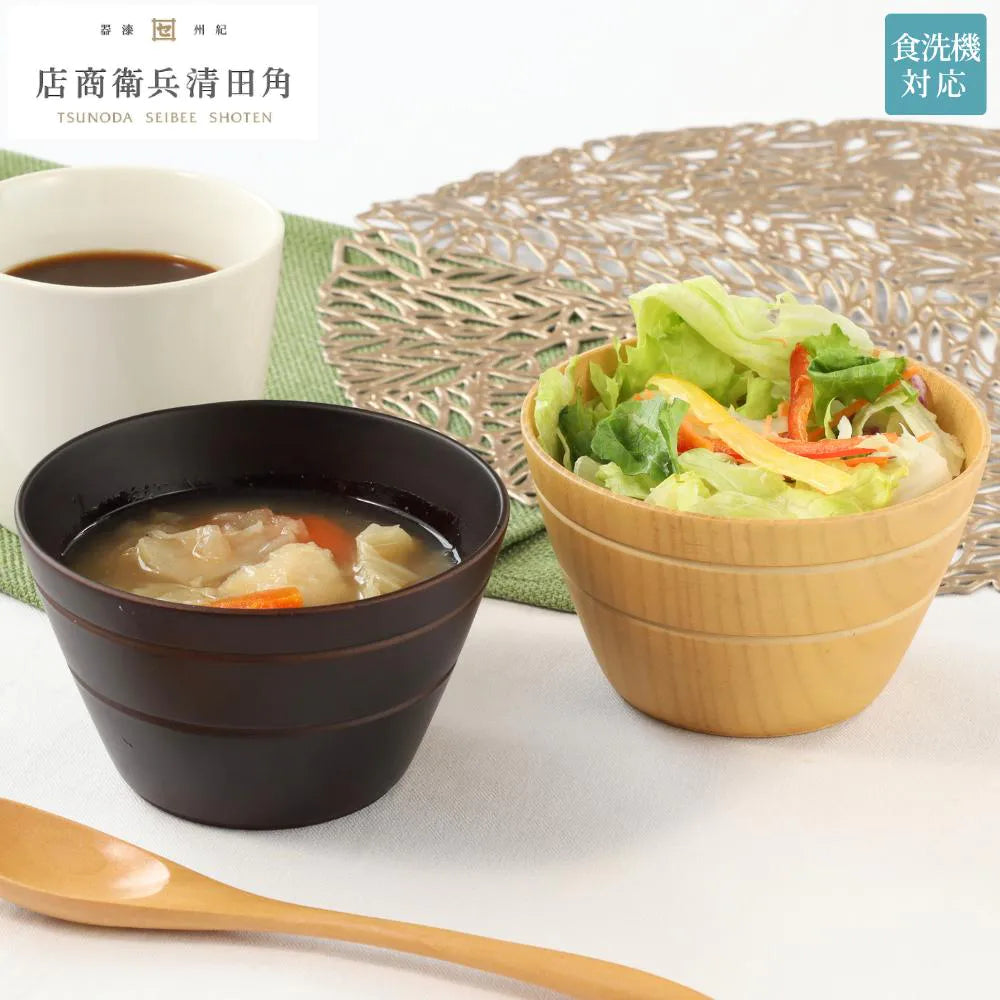 角田清兵衛商店 富士 フリーカップ  直径12×7㎝ 340ml ナチュラル ダークブラウン ナツメ材 ナノコート 食洗機対応 箱入 お椀 デザートボウル