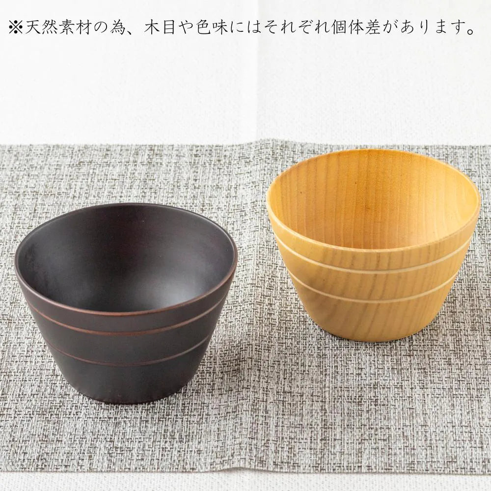 角田清兵衛商店 富士 フリーカップ  直径12×7㎝ 340ml ナチュラル ダークブラウン ナツメ材 ナノコート 食洗機対応 箱入 お椀 デザートボウル