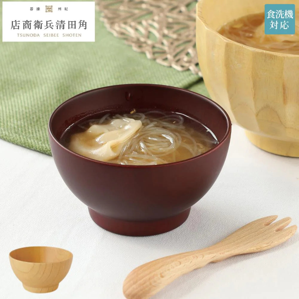 角田清兵衛商店 キッズ スープボール 直径10×5.5㎝ 200ml ナチュラル ブラウン ナツメ材 ナノコート 食洗機対応 箱入  ベビー お祝い 木製