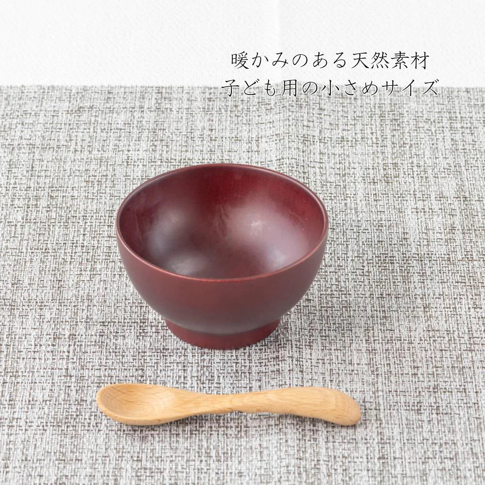 角田清兵衛商店 キッズ スープボール 直径10×5.5㎝ 200ml ナチュラル ブラウン ナツメ材 ナノコート 食洗機対応 箱入  ベビー お祝い 木製