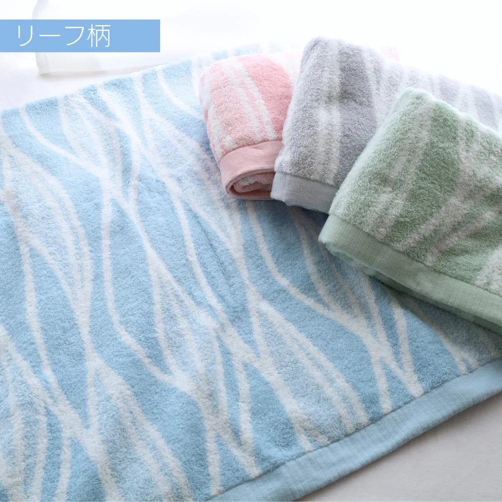 林タオル ボリュームと軽さにこだわったフェイスタオル リーフ柄 34×80cm 今治タオル 1枚 軽い 厚手 綿100%  家庭用 日本製