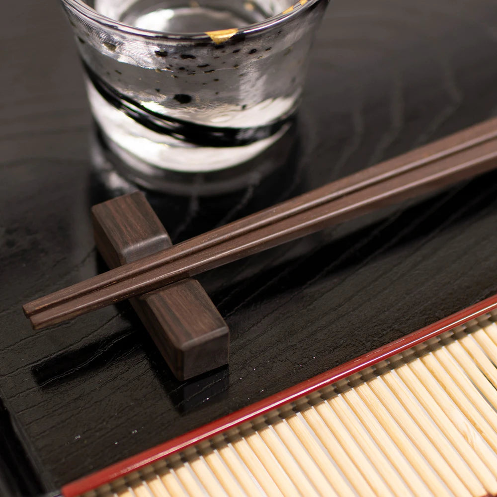 ひぢりや 銘木箸 紫檀 箸 四角 (23.5cm) 箸置きセット 日本製 手作り