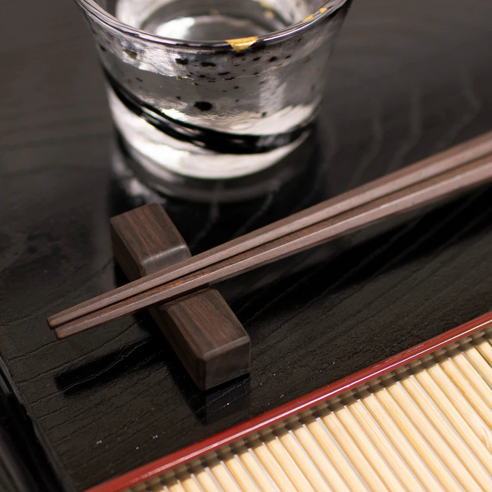 ひぢりや 銘木箸 紫檀 箸 八角 (23.5cm) 箸置きセット 日本製 手作り