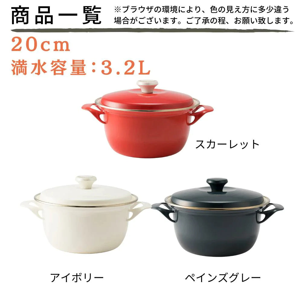 富士ホーロー EXシリーズ 20㎝キャセロール レシピ付き 約W305×D240×H165mm 容量3.2L ホーロー 選べる3カラー ガス火対応 IH対応 オーブン対応