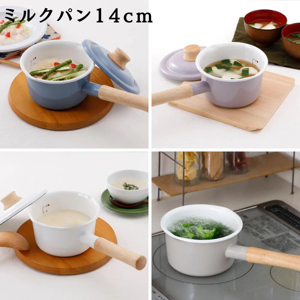 富士ホーロー コットンプラス ミルクパン メモリ入り 14cm 約W325×D170×H130mm 容量1.2L ホーロー 選べる4カラー ガス火対応 IH対応