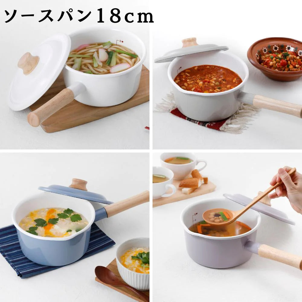 富士ホーロー コットンプラス ソースパン メモリ入り 18cm 約W365×D210×H145mm 容量2.3L ホーロー 選べる4カラー ガス火対応 IH対応