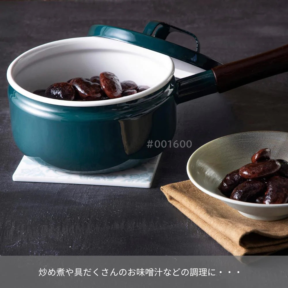 富士ホーロー 匠シリーズ ソースパン 18cm 片手鍋 鉄緑 鉄黒 約W35.5×D18.5×H12.5cm 容量2.2L 琺瑯 ガス火対応 IH対応 シック