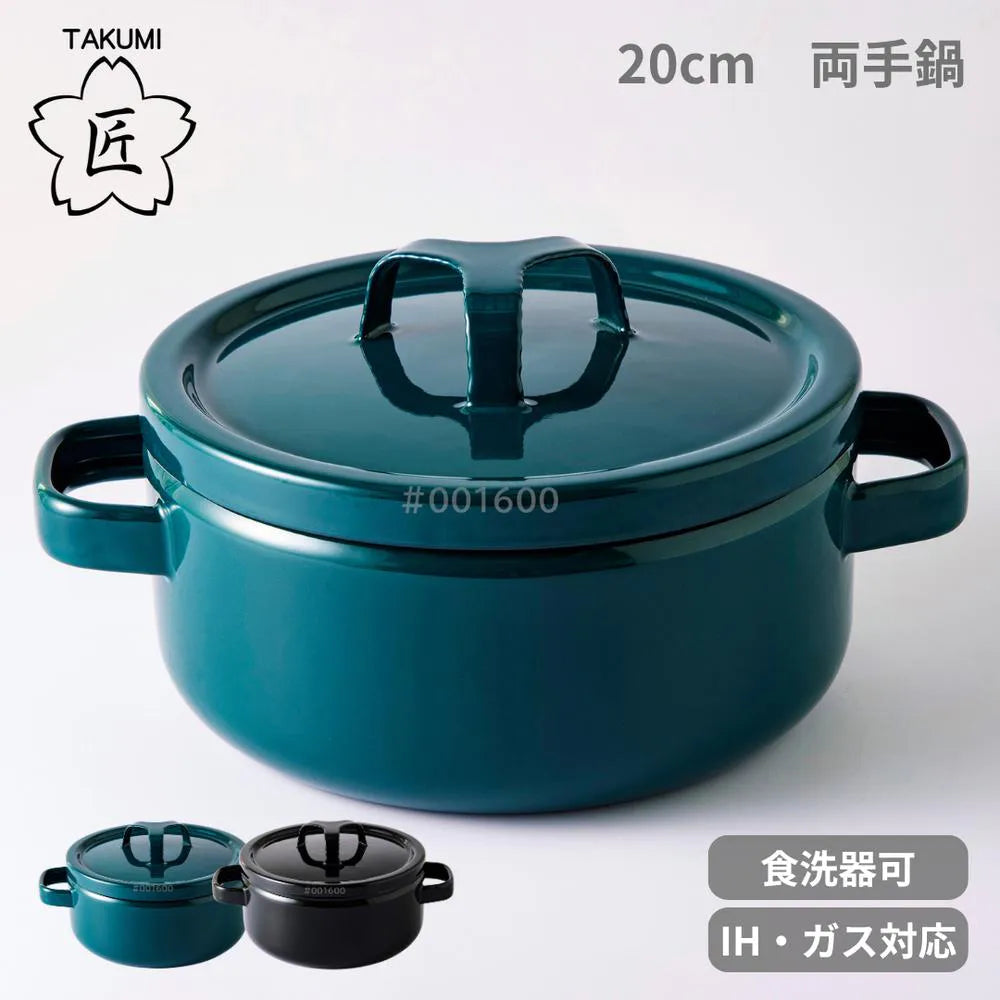 富士ホーロー 匠シリーズ キャセロール 20cm 両手鍋 約W27×D20.5×H13cm 容量3.0L 食洗機対応 ガス火対応 IH対応 鍋 琺瑯 シック