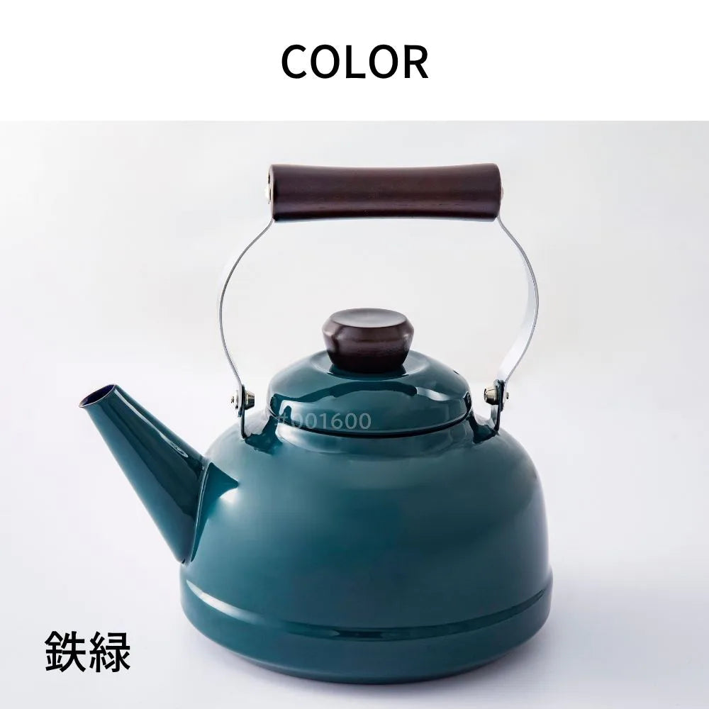 富士ホーロー 匠シリーズ ケトル 2.3L やかん 鉄黒 鉄緑 ダークブラウン 琺瑯 天然木 ガス火対応 IH対応 シック