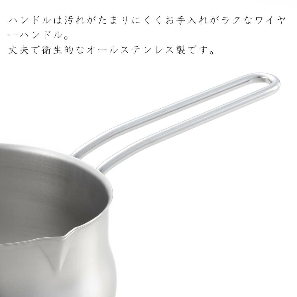 ヨシカワ 郷技  ステンレスミルクパン 14cm 全長27.9×全幅14×全高9.5cm 満水容量1.1リットル 片手鍋 燕三条 IH ガス火対応 メモリ付き シンプル 両側注ぎ口 日本製
