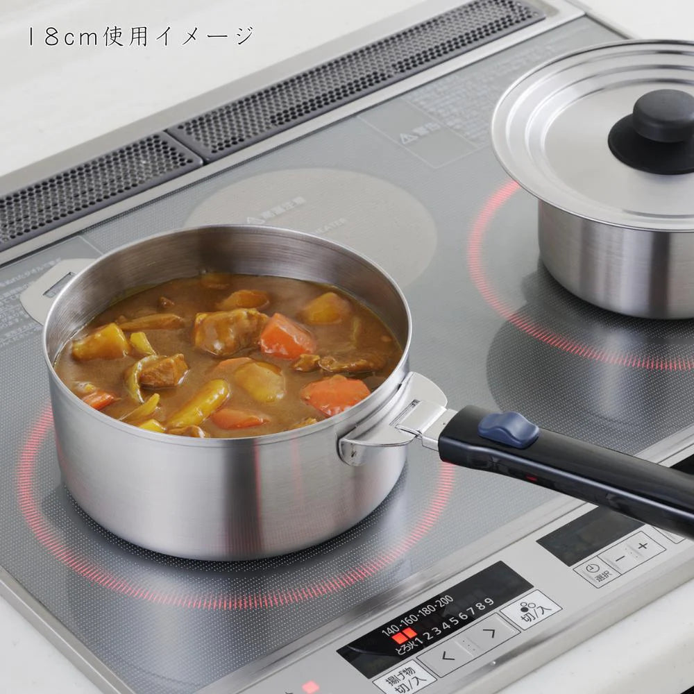 ヨシカワ 郷技 着脱式ハンドル鍋 4点セット 14cm 16cm 18cm 20cm 取っ手が外せる 片手鍋 蓋付き ステンレス 燕三条 IH ガス火対応 お手入れ簡単  日本製