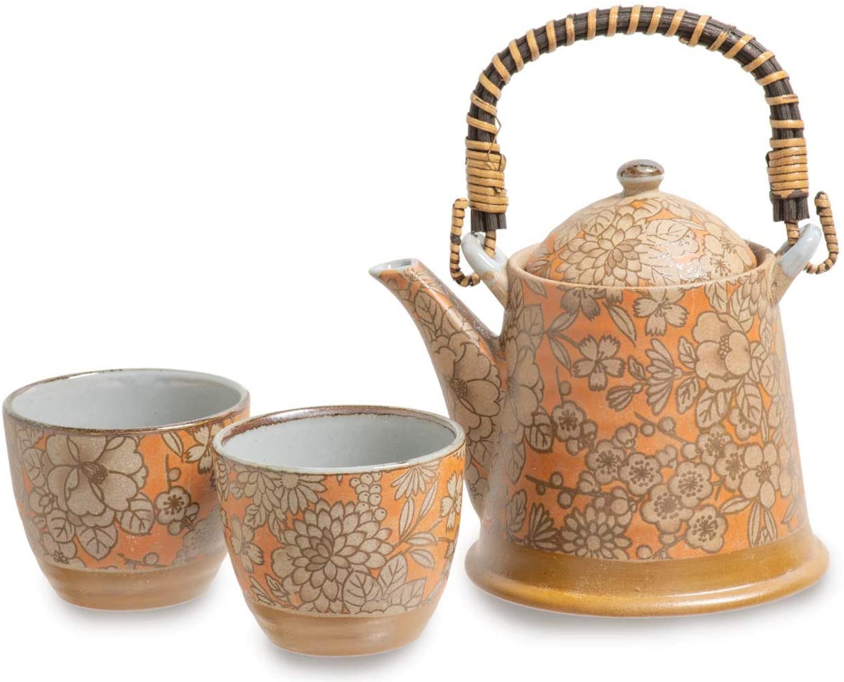 美濃焼 土瓶茶器 華友禅ビスク 土瓶 440ml / 湯呑み 130ml