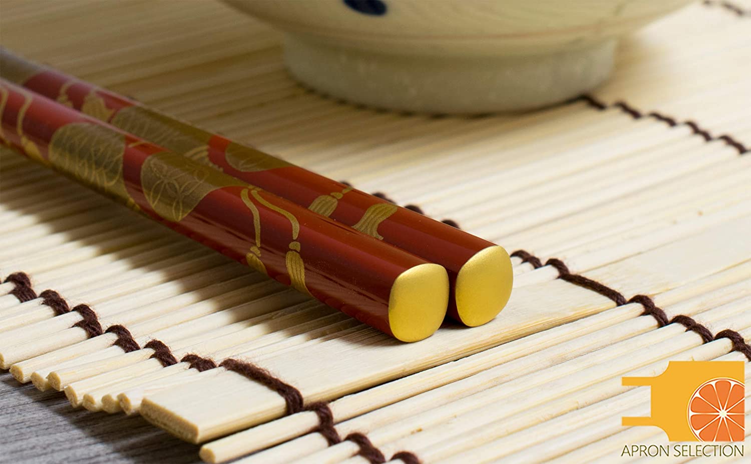 輪島うるし箸 天然漆 手描き蒔絵箸 天金仕上げ 金梨地 夫婦鶴/金ひさご 桐箱入り