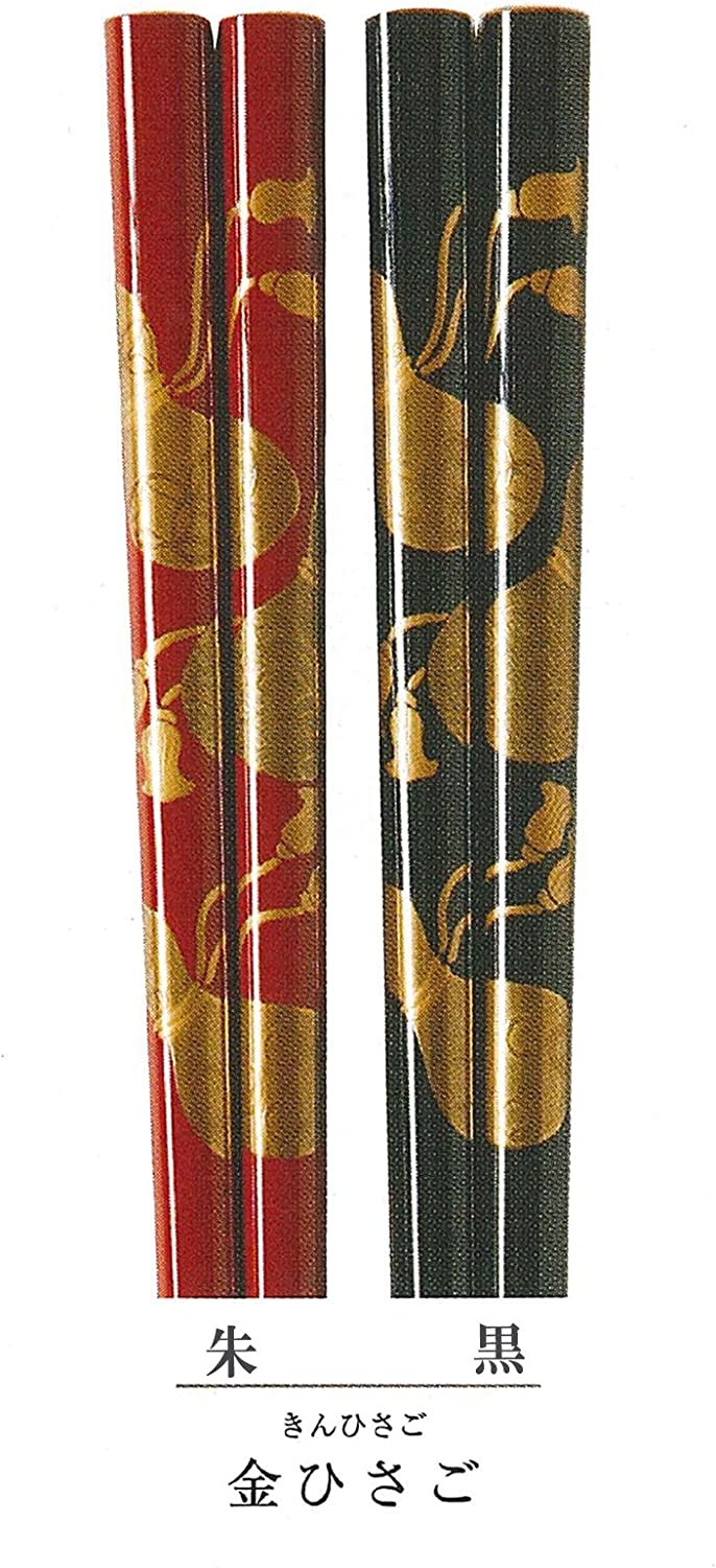 輪島うるし箸 天然漆 手描き蒔絵箸 天金仕上げ 金梨地 夫婦鶴/金ひさご 桐箱入り