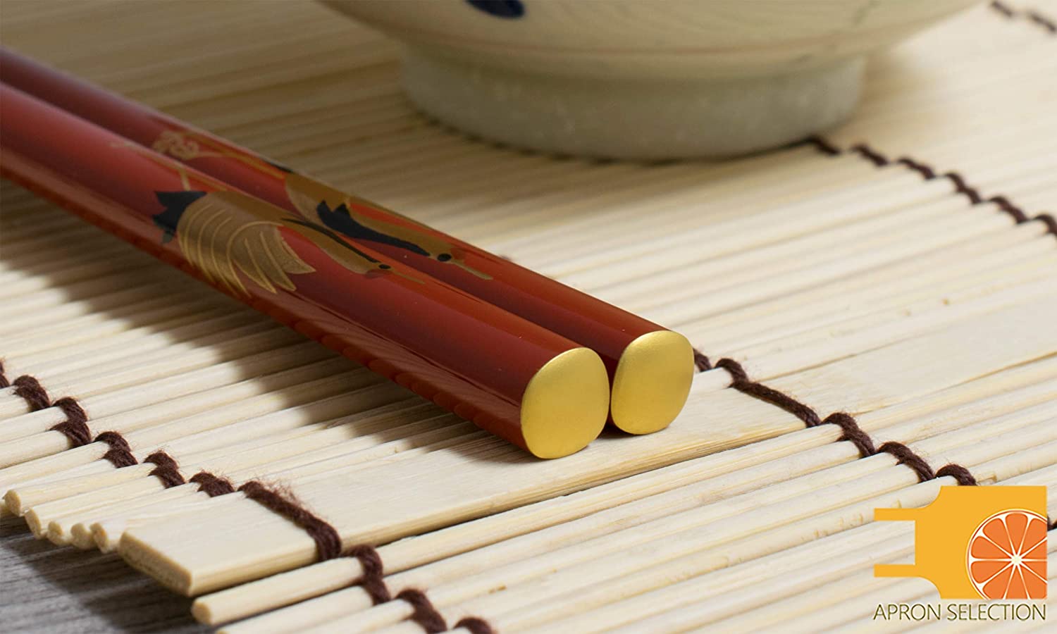 輪島うるし箸 天然漆 手描き蒔絵箸 天金仕上げ 金梨地 夫婦鶴/金ひさご 桐箱入り