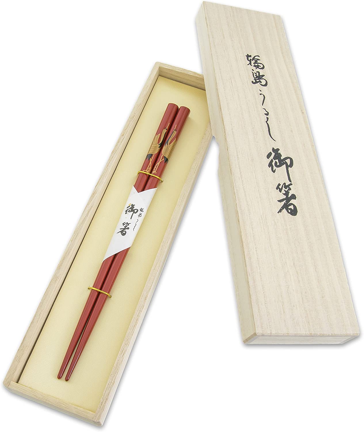 輪島うるし箸 天然漆 手描き蒔絵箸 天金仕上げ 金梨地 夫婦鶴/金ひさご 桐箱入り