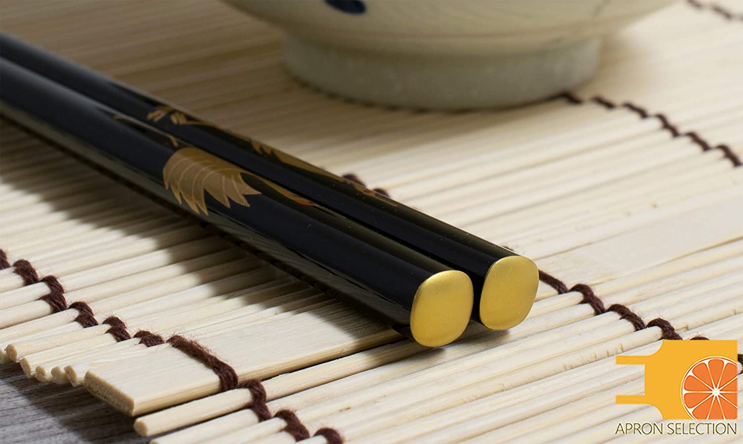 輪島うるし箸 天然漆 手描き蒔絵箸 天金仕上げ 金梨地 夫婦鶴/金ひさご 桐箱入り