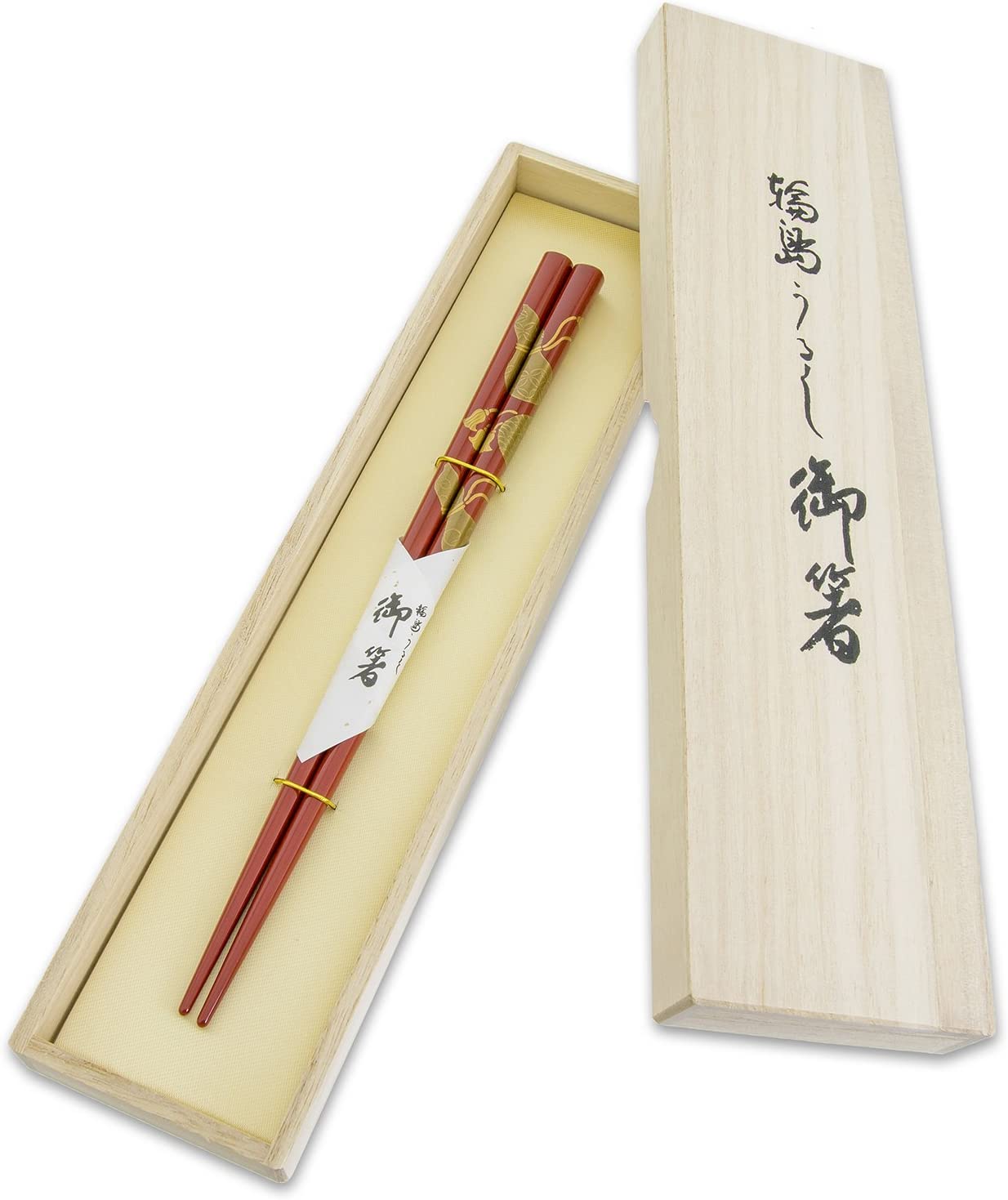 輪島うるし箸 天然漆 手描き蒔絵箸 天金仕上げ 金梨地 夫婦鶴/金ひさご 桐箱入り