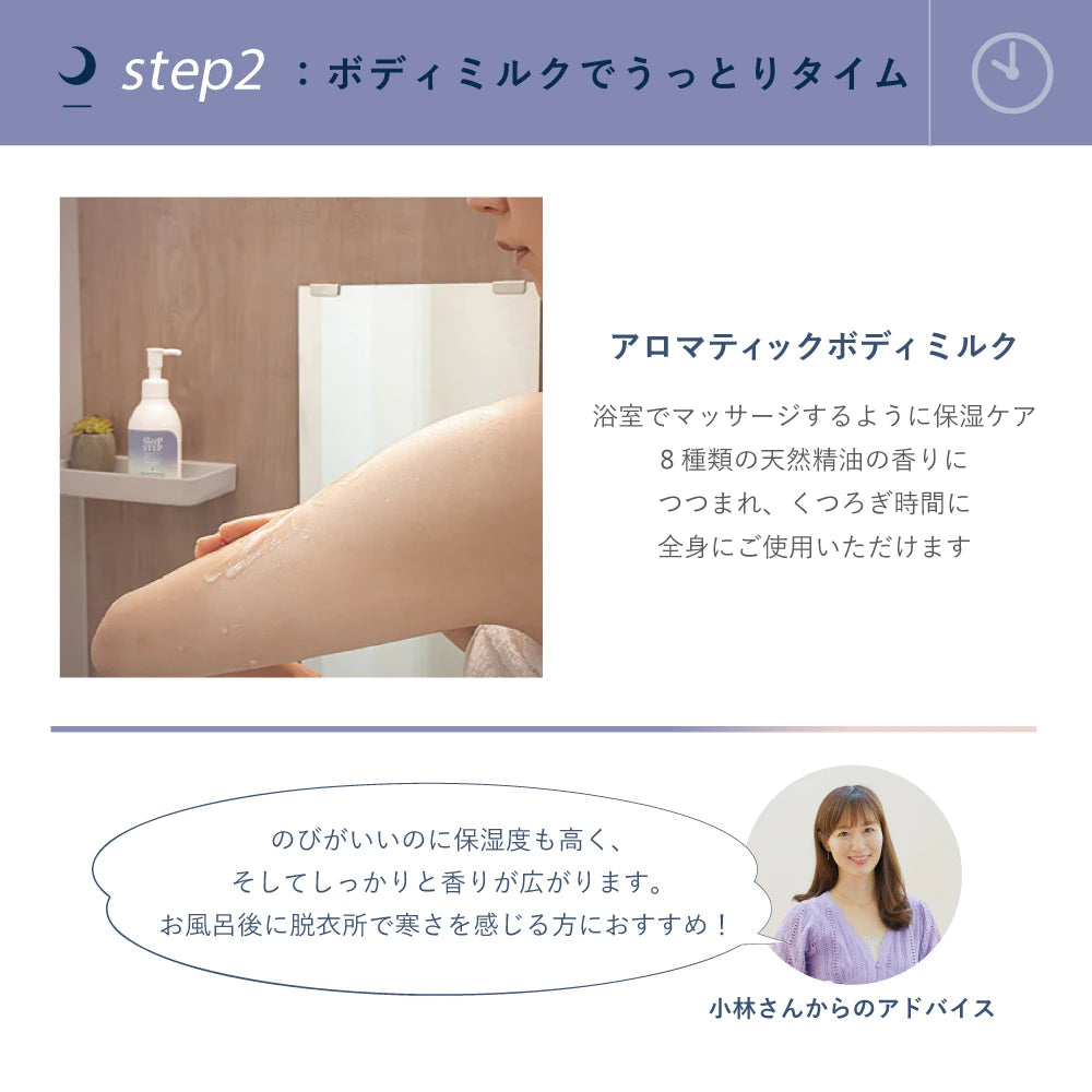 SLEEP STEP アロマティックボディミルク 200mL お風呂上がりに　濡れたまま使える 保湿 香り 日本製