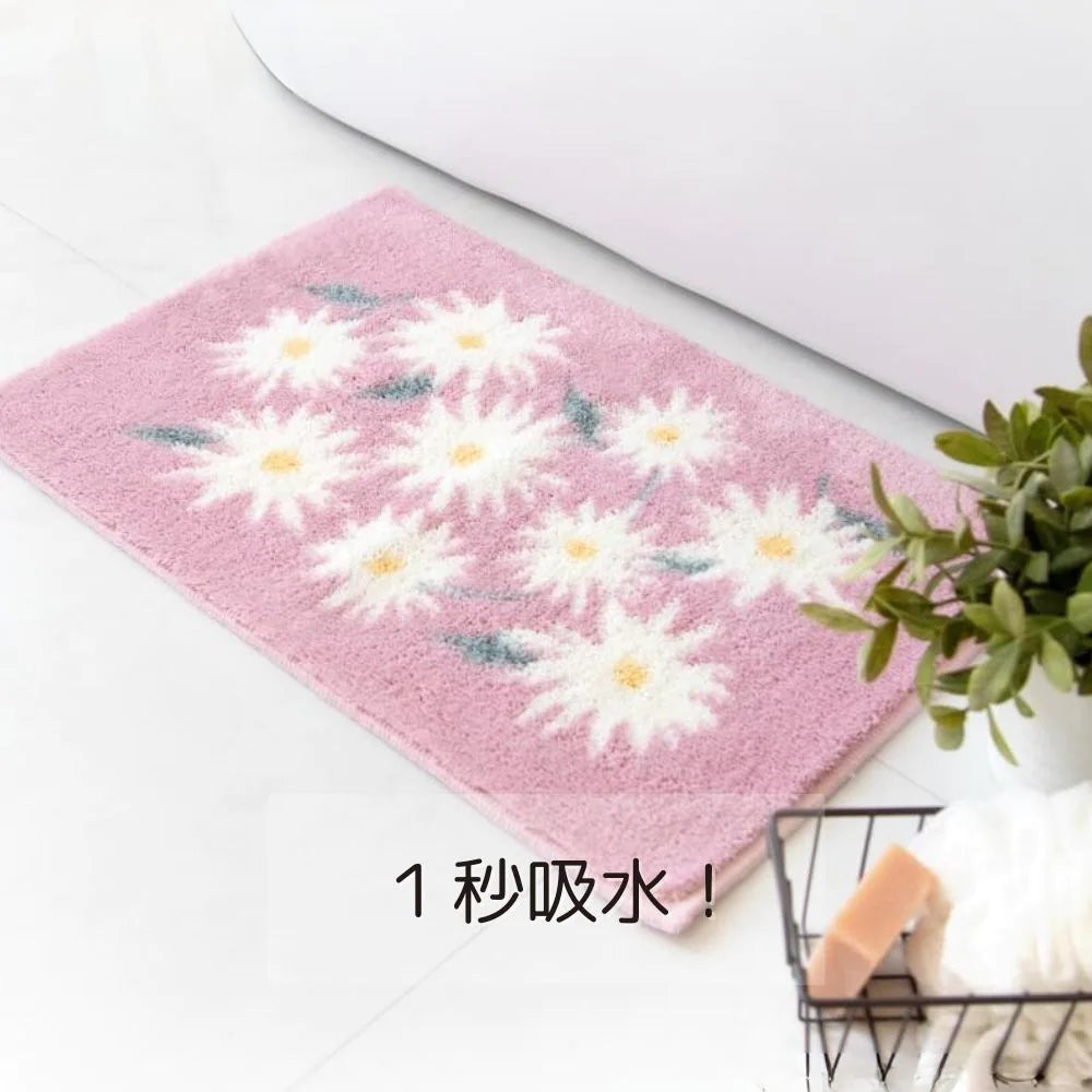 オカ 乾度良好 ピュアデイジー バスマット アクリル 吸水 速乾 洗える すべり止め 抗菌 防臭 お風呂マット 花柄 日本製