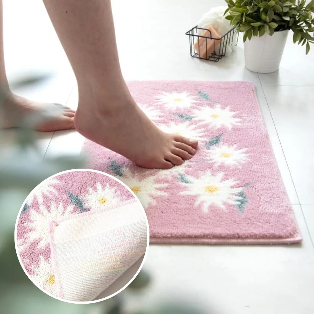 オカ 乾度良好 ピュアデイジー バスマット アクリル 吸水 速乾 洗える すべり止め 抗菌 防臭 お風呂マット 花柄 日本製