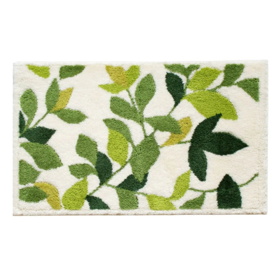 オカ コーナー吸着 玄関マット リーフグリーン 洗える 滑り止め リーフ柄 おしゃれ 風水 抗菌 防臭 日本製
