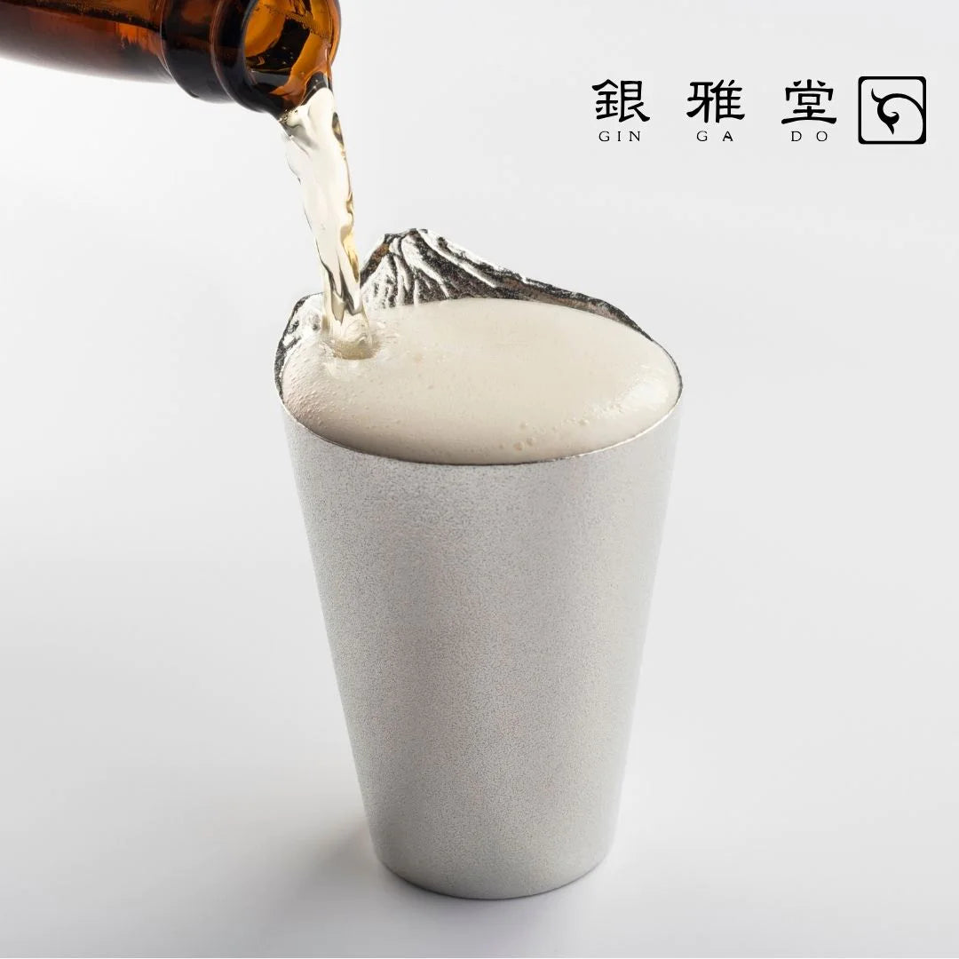 ナガエ 銀雅堂 錫製 ビールグラス 泡雲 酒器 180ml (単品/2個セット) 富士山 雲海 割れない 日本製
