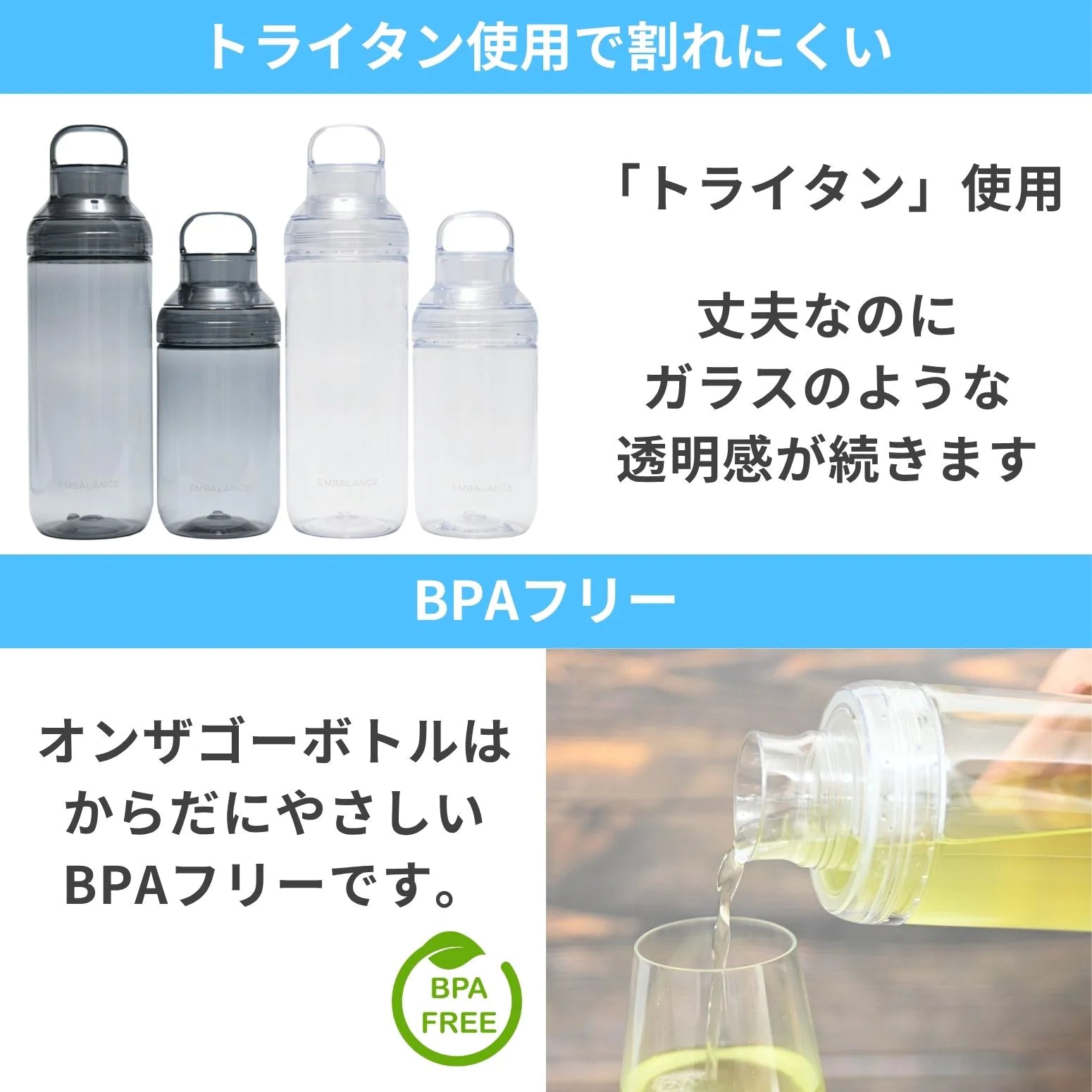ウィルマックス エンバランス オンザゴーボトル 選べる2サイズ 2カラー700ml 1000ml 水筒 マイボトル メモリ付きトライタン素材 BPAフリー 日本製