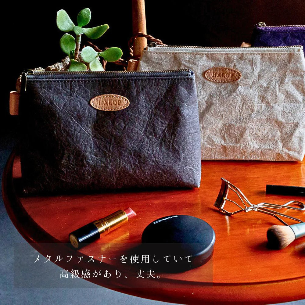 HALOP ハロップ 和紙と播州織のマチありポーチ 20cm 小物入れ シンプル 杉原紙 おしゃれ 手作り 日本製