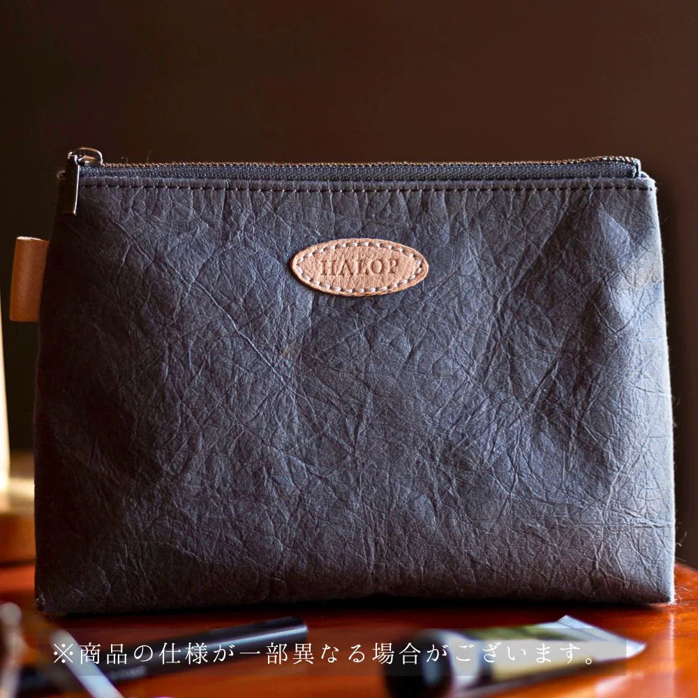 HALOP ハロップ 和紙と播州織のマチありポーチ 20cm 小物入れ シンプル 杉原紙 おしゃれ 手作り 日本製