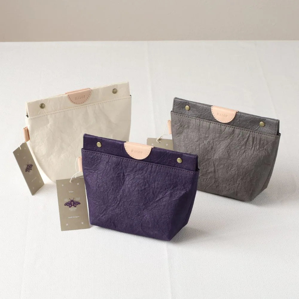 HALOP ハロップ 和紙と播州織のガセットポーチ 22cm スナップ マチあり 小物入れ シンプル 杉原紙 おしゃれ 手作り 日本製