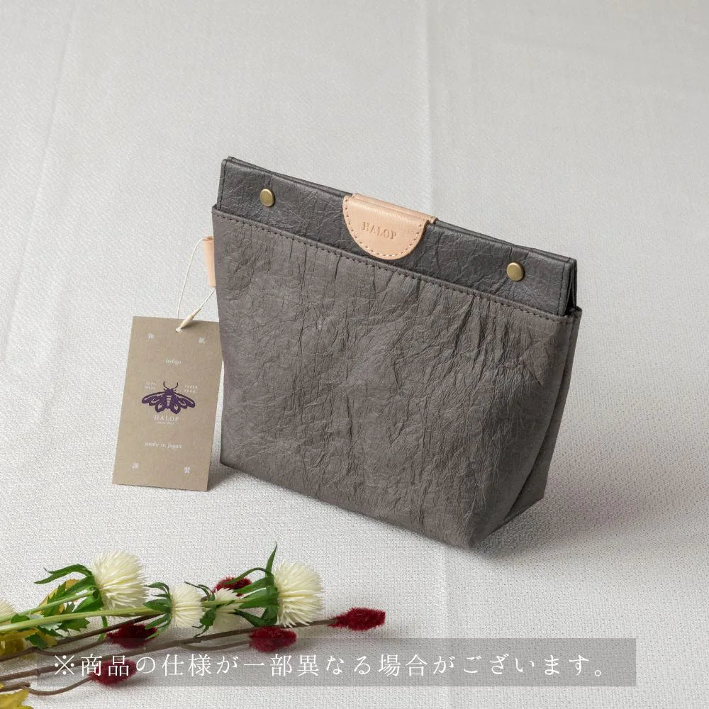 HALOP ハロップ 和紙と播州織のガセットポーチ 22cm スナップ マチあり 小物入れ シンプル 杉原紙 おしゃれ 手作り 日本製