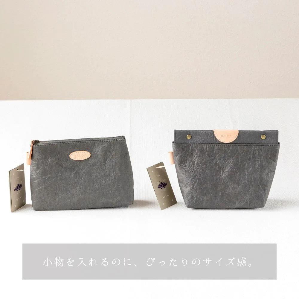 HALOP ハロップ 和紙と播州織のガセットポーチ 22cm スナップ マチあり 小物入れ シンプル 杉原紙 おしゃれ 手作り 日本製