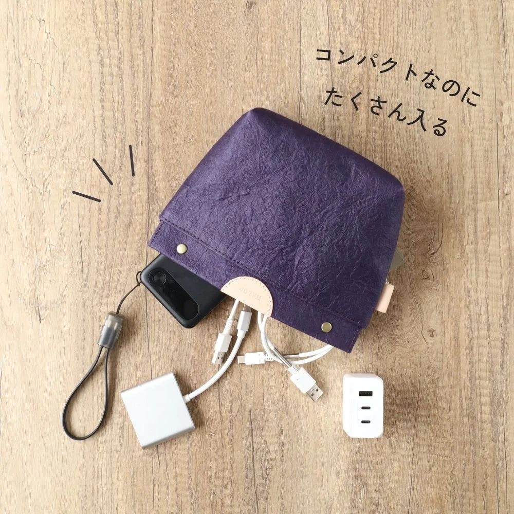 HALOP ハロップ 和紙と播州織のガセットポーチ 22cm スナップ マチあり 小物入れ シンプル 杉原紙 おしゃれ 手作り 日本製