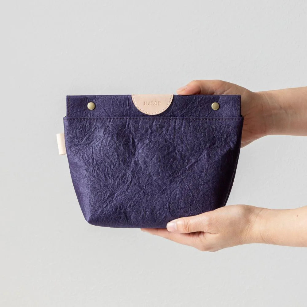HALOP ハロップ 和紙と播州織のガセットポーチ 22cm スナップ マチあり 小物入れ シンプル 杉原紙 おしゃれ 手作り 日本製