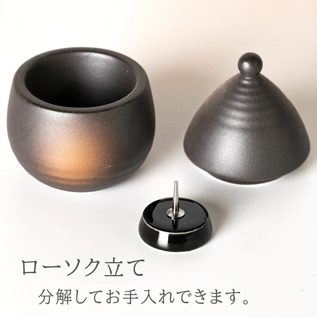 Ceramic Arte (セラミックアルテ) 仏具 備前吹き ミニ仏具5点セット (花瓶/香炉/ロウソク立て/仏飯器/湯呑み)