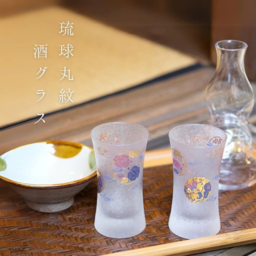 アデリア 琉球丸紋 酒グラス 最大53mm×口53mm×高91mm 容量90ml  専用ボックス入り 金箔 琉球グラス 日本酒 沖縄 日本製