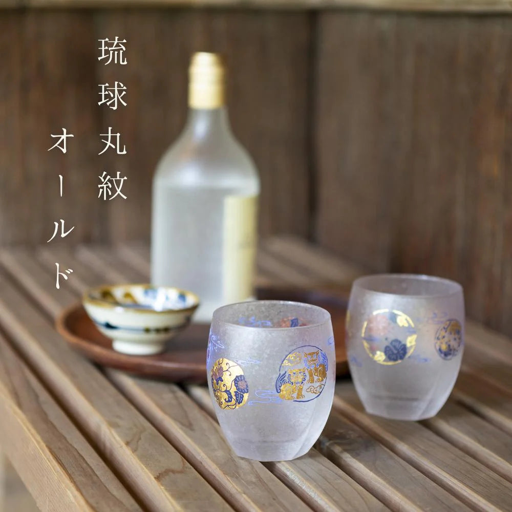 アデリア 琉球丸紋 オールド ロックグラス 最大88mm×口75mm×高92mm 容量345ml  専用ボックス入り 金箔 お酒 琉球グラス 沖縄 日本製