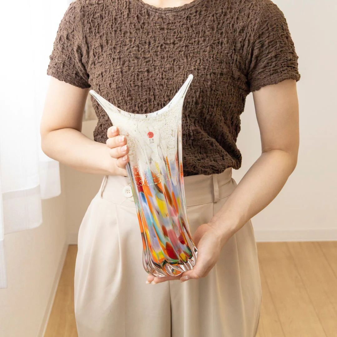 津軽びいどろ 金彩花器 銀彩花器 奥入瀬 ねぶた 陸奥湾 ガラス 花器 花瓶 ギフト 贈り物 ハンドメイド 手作り おしゃれ 生け花 日本製