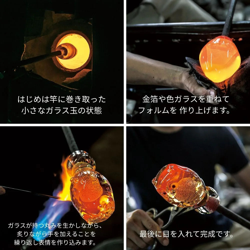 アデリア 津軽びいどろ 親ふくろう ライトブルー金 木台 木札付き 鳥 置物 青 ガラス細工 ハンドメイド 縁起物 オーナメント ギフト 日本製