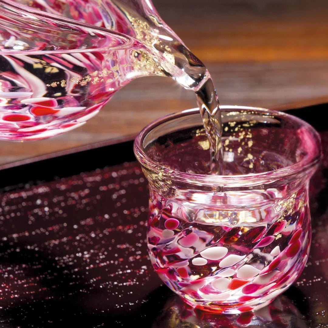 津軽びいどろ 花うつし 花筏 紫陽花 ガラス 酒器セット 化粧箱入り ギフト 贈り物 ハンドメイド 手作り おしゃれ 日本酒 日本製