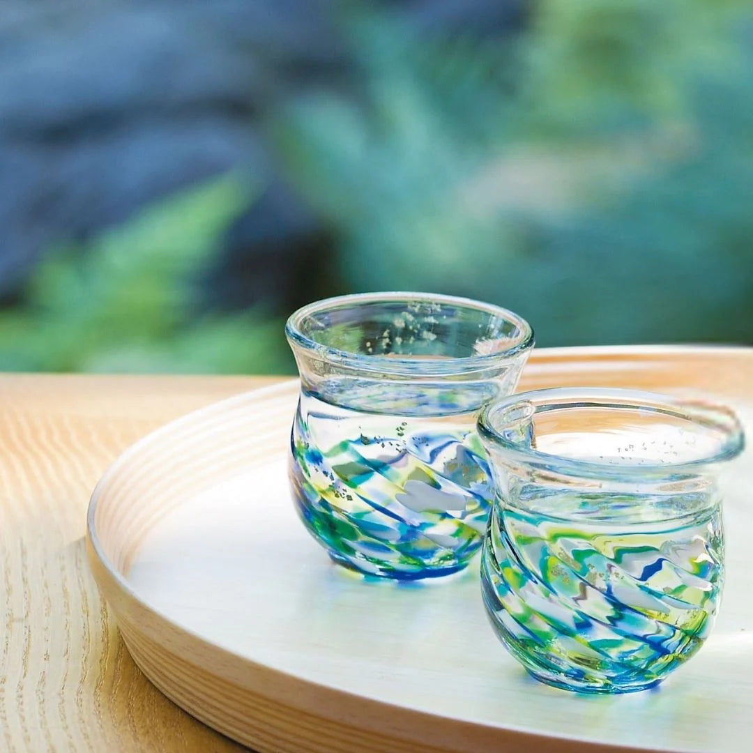 津軽びいどろ 花うつし 花筏 紫陽花 ガラス 酒器セット 化粧箱入り ギフト 贈り物 ハンドメイド 手作り おしゃれ 日本酒 日本製