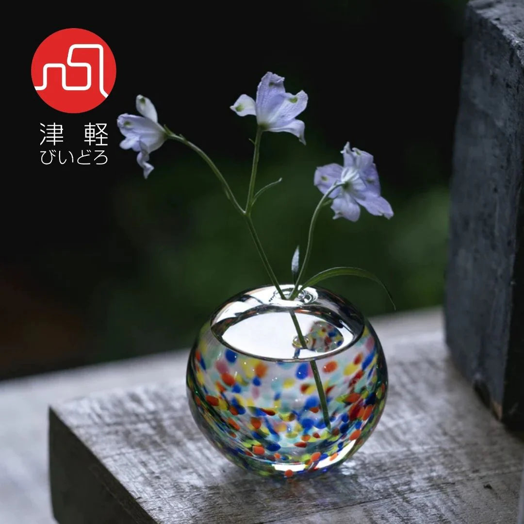 津軽びいどろ  ＭＡＴＳＵＲＩ  一輪挿し 花器 ガラス 化粧箱入り 花瓶 ギフト 贈り物 丸 小さい ハンドメイド 手作り おしゃれ 生け花 日本製