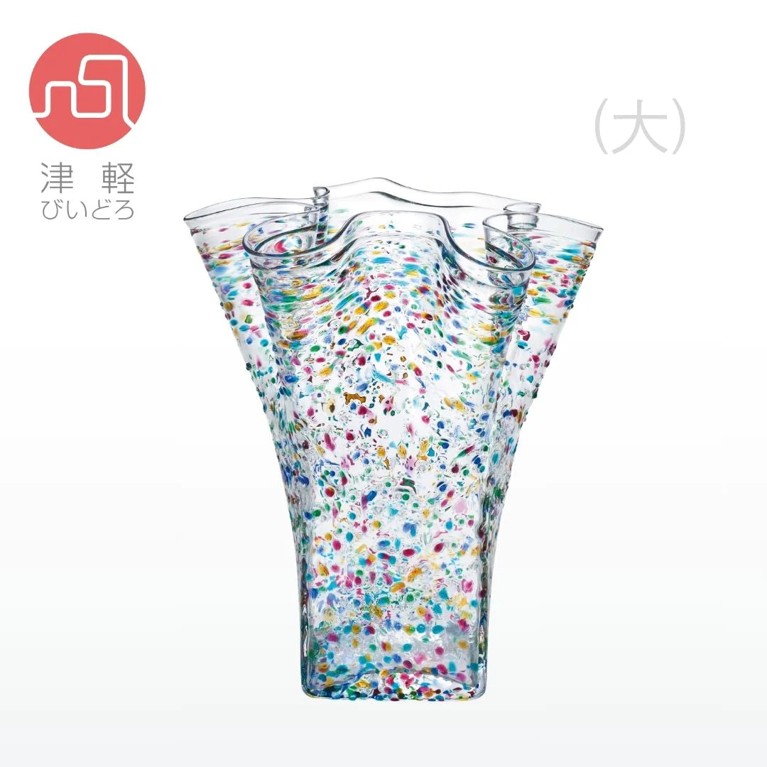 津軽びいどろ フリル 花器 ねぶた ガラス 花瓶 ギフト 贈り物 ハンドメイド 手作り おしゃれ 生け花 日本製