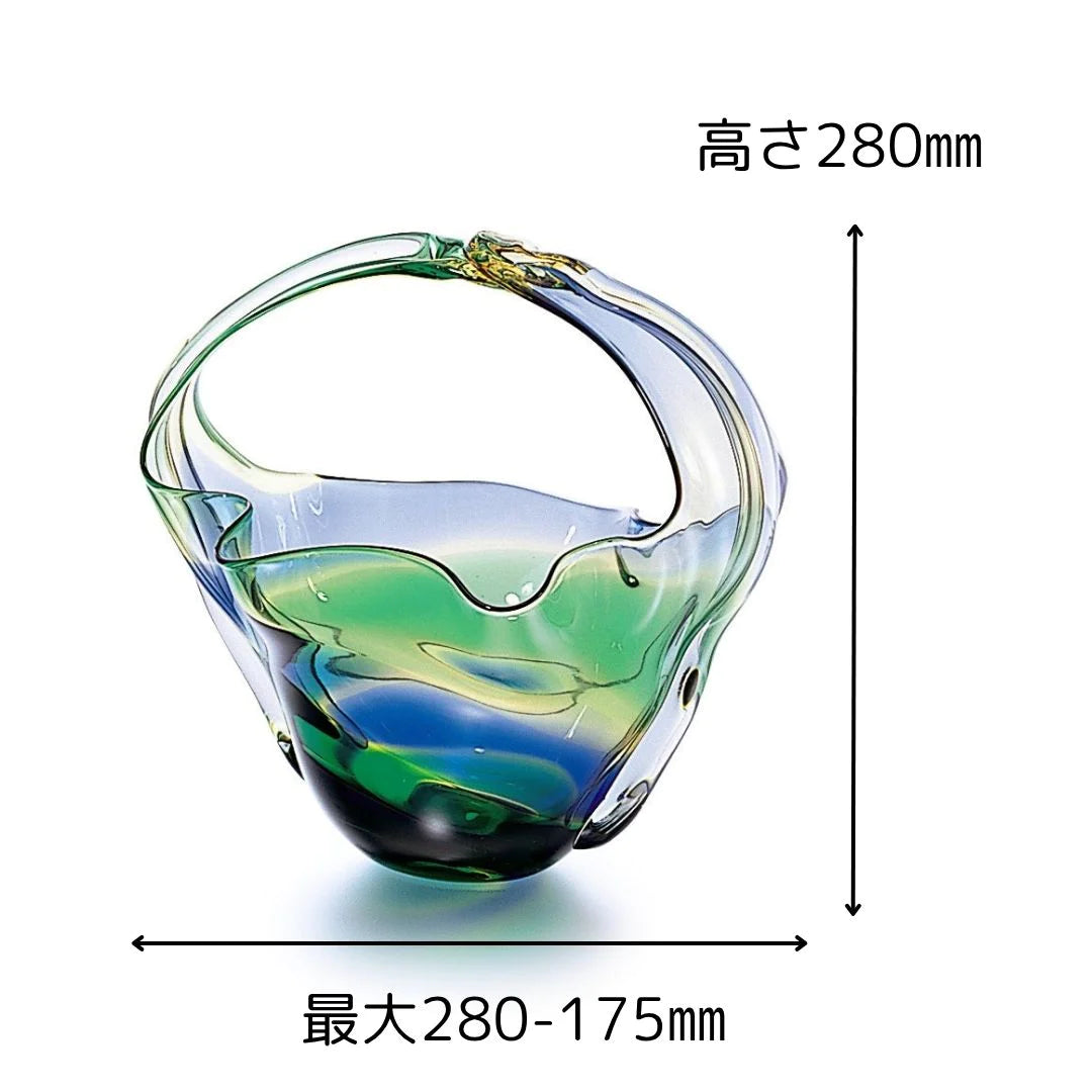 津軽びいどろ 手付き 花器 ガラス 籠 花瓶 ギフト 贈り物 ハンドメイド 手作り おしゃれ 生け花 日本製