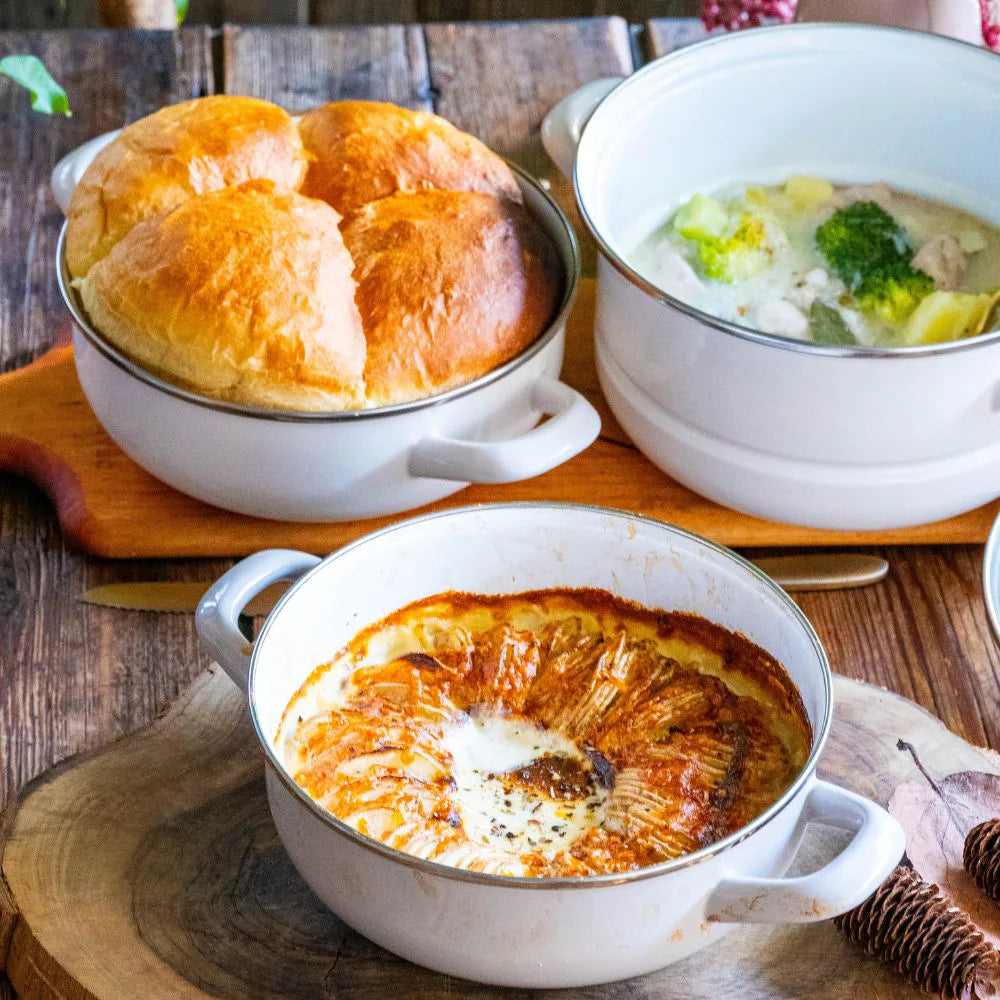 富士ホーロー マルチホーロー鍋 ハットポット 蒸し器付き 18cm 5点セット 両手 揚げ物 炊飯 オーブン IH ガス火対応 そのまま保存 琺瑯