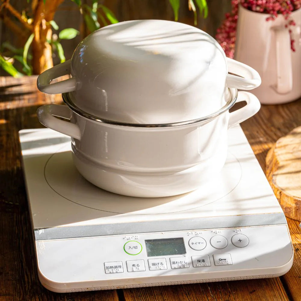 富士ホーロー マルチホーロー鍋 ハットポット 蒸し器付き 18cm 5点セット 両手 揚げ物 炊飯 オーブン IH ガス火対応 そのまま保存 琺瑯