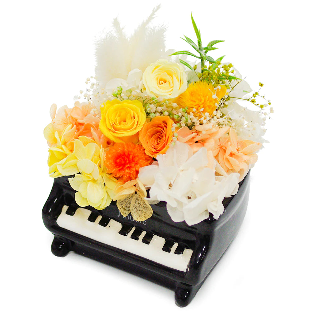 プリザーブドフラワー ピアノ バラ イエロー ( 日本製 / フラワー装飾技能士製作 ) クリアボックスにラッピングしてお届け ピアノ発表会 ギフト プレゼント (JAN:4976416053335)