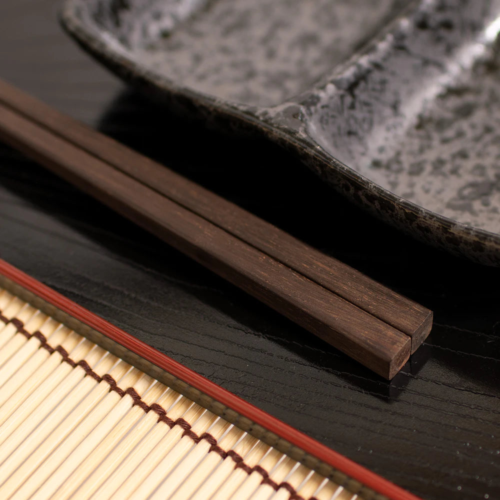 ひぢりや 銘木箸 紫檀 箸 四角 (23.5cm) 箸置きセット 日本製 手作り